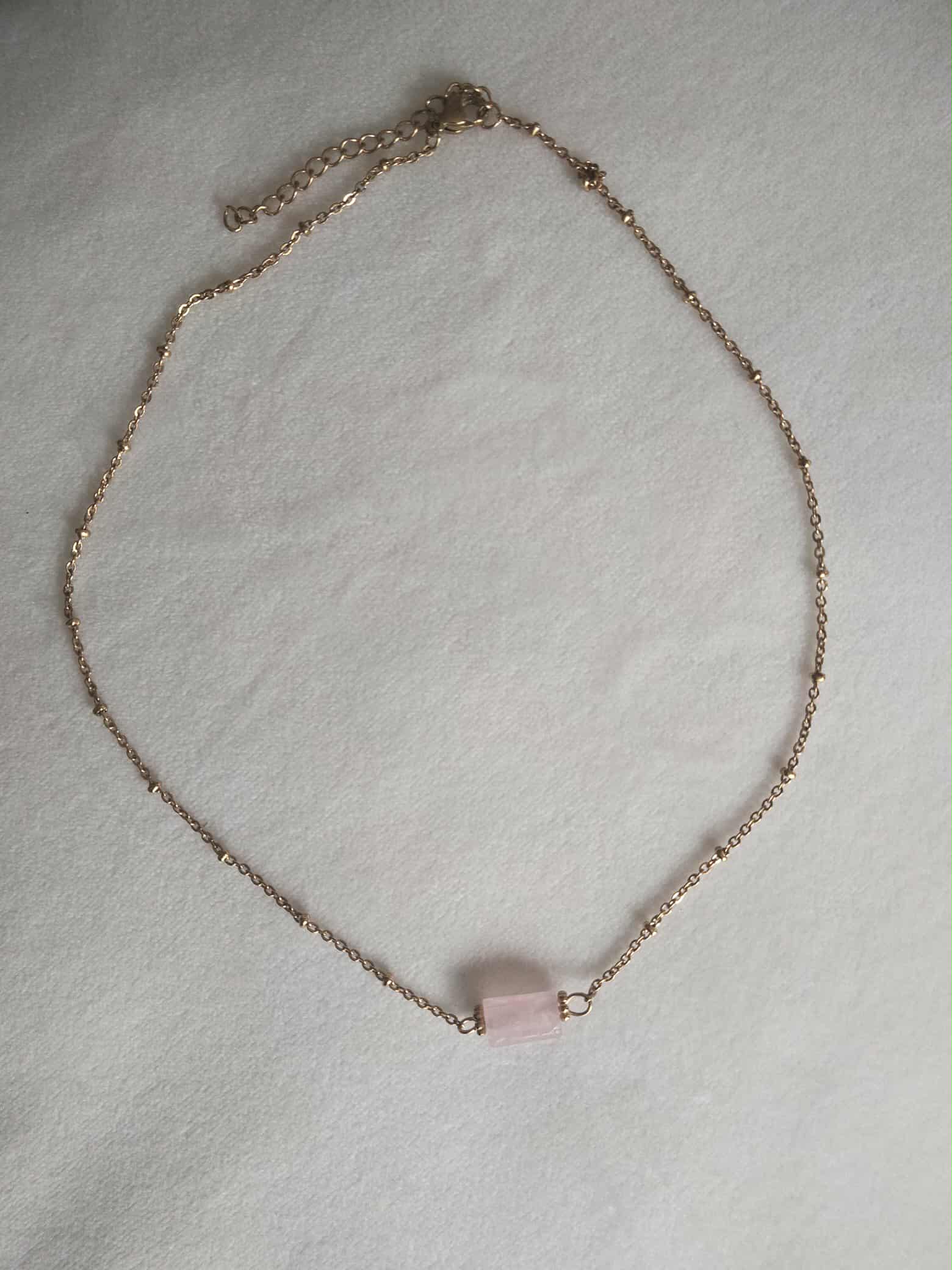 Collier doré quartz rose